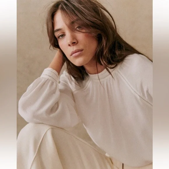 Sézane Utopie Silk Blouse Cream Ecru Long Sleeve EU 40 US 8 - Picture 2 of 16